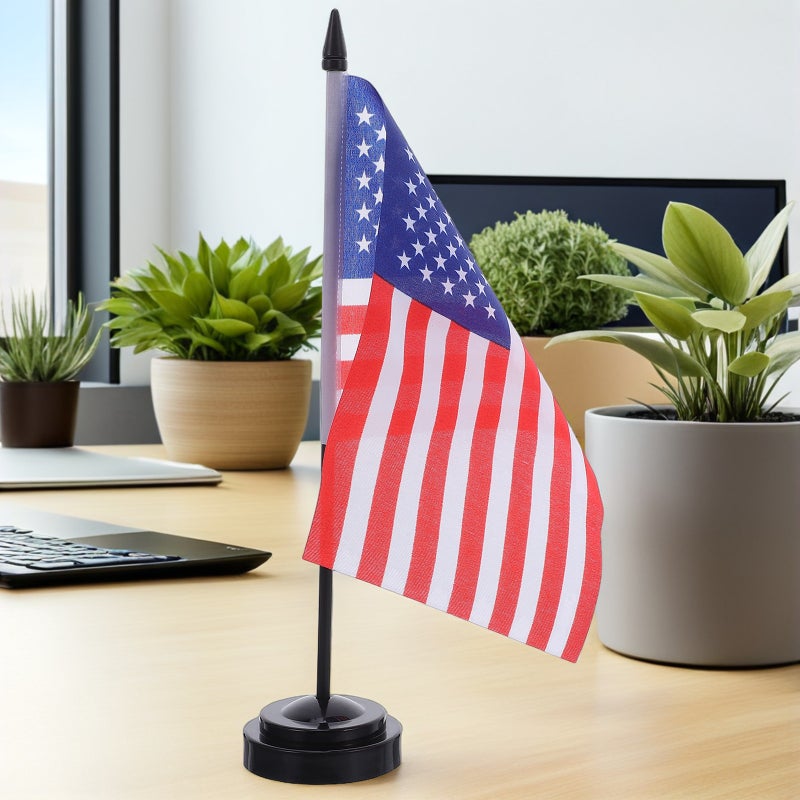 10 Sets American Desk Flag: Mini Table Flags with Base Small Desktop Flagpole Holder for Home Decoration Business Display and Festival Decor - Image 3