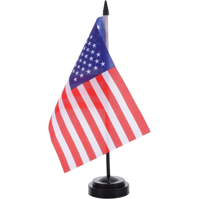 10 Sets American Desk Flag: Mini Table Flags with Base Small Desktop Flagpole Holder for Home Decoration Business Display and Festival Decor - Image 1