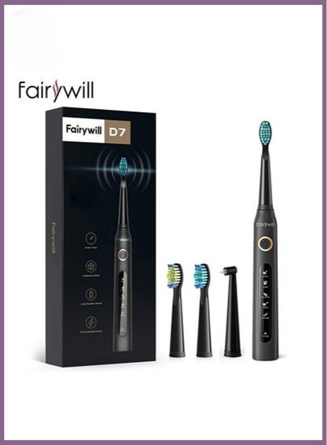 Fairywill Sonic Electric Toothbrush Adult Couple Rechargeable Electric Toothbrush Black 4 Brush Heads - Image 1