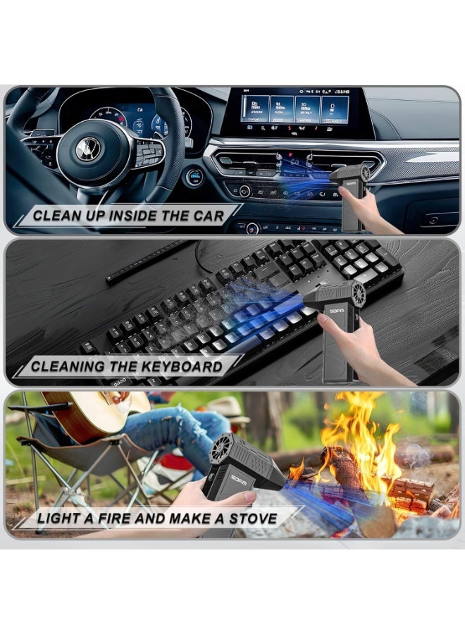 سناجل منفاخ هواء كهربائي بسرعة 130000 دورة في الدقيقة مع 3 أوضاع للتحكم، بطارية قابلة للشحن وشحن سريع عبر USB لتنظيف الكمبيوتر ولوحة المفاتيح والسيارة والمنزل – أسود - Image 5