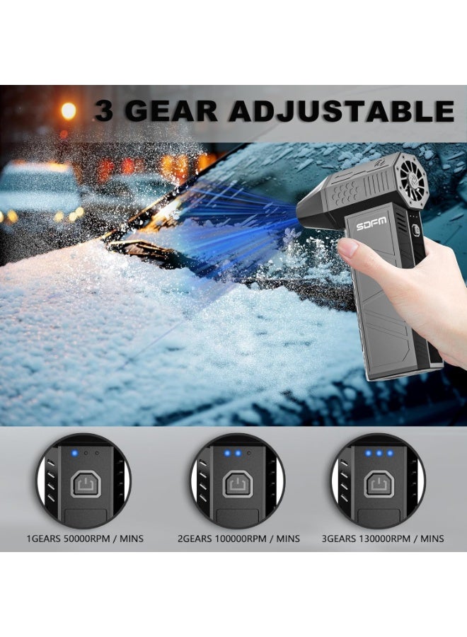 سناجل منفاخ هواء كهربائي بسرعة 130000 دورة في الدقيقة مع 3 أوضاع للتحكم، بطارية قابلة للشحن وشحن سريع عبر USB لتنظيف الكمبيوتر ولوحة المفاتيح والسيارة والمنزل – أسود - Image 4