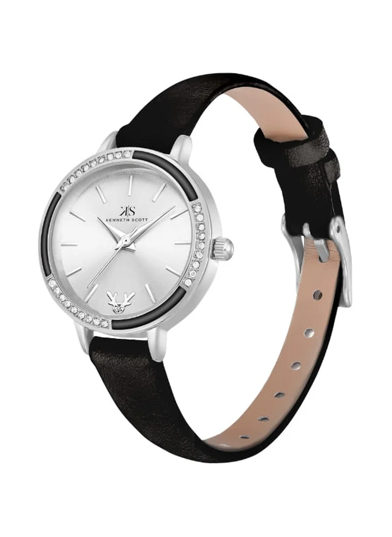 KENNETH SCOTT Women's Analog Display Watch With Black Polyurethane Strap - K23511-SLBS