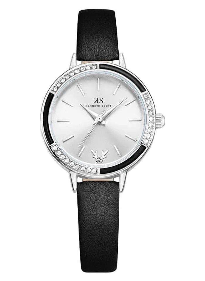 KENNETH SCOTT Women's Analog Display Watch With Black Polyurethane Strap - K23511-SLBS