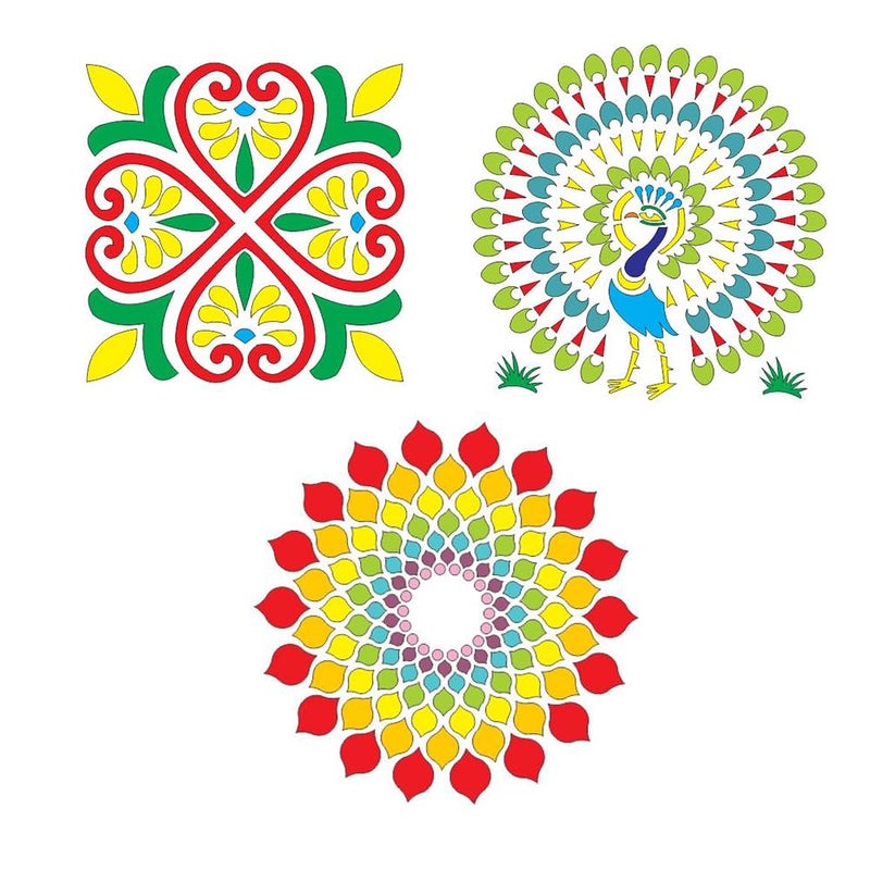 300Sparkles Rangoli Stencil Set of 3 Pieces Diwali Festival Floor and Wall Decoration Home Office Temple Multipurpose Rangoli Stencils 8 x 8 InchCombo2 - Image 2