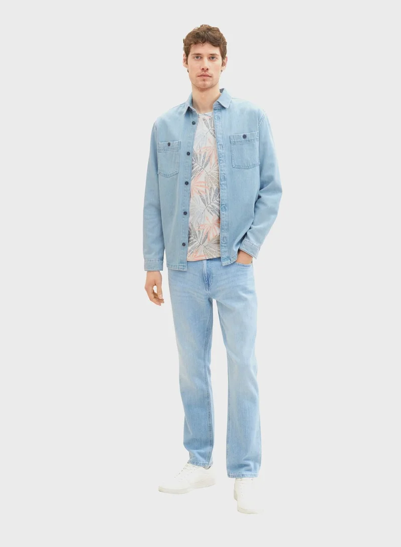 TOM TAILOR Leaf Print Crew Neck T-Shirt