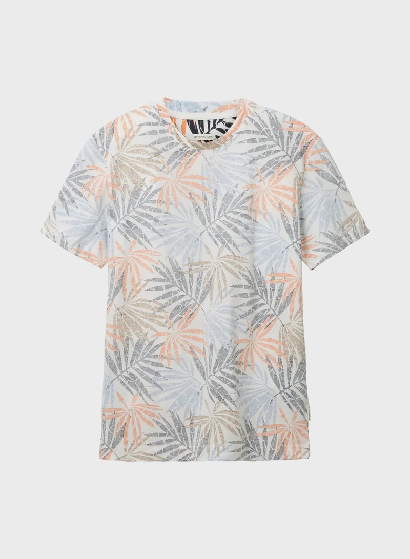 TOM TAILOR Leaf Print Crew Neck T-Shirt