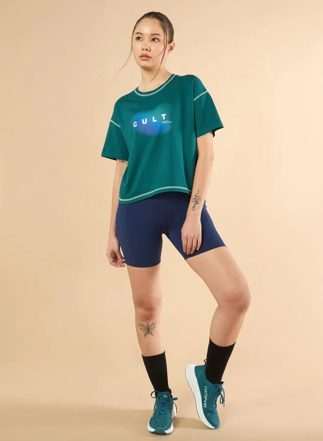 Cult Women Green Spirit Graphic Boxy Crop T-Shirt