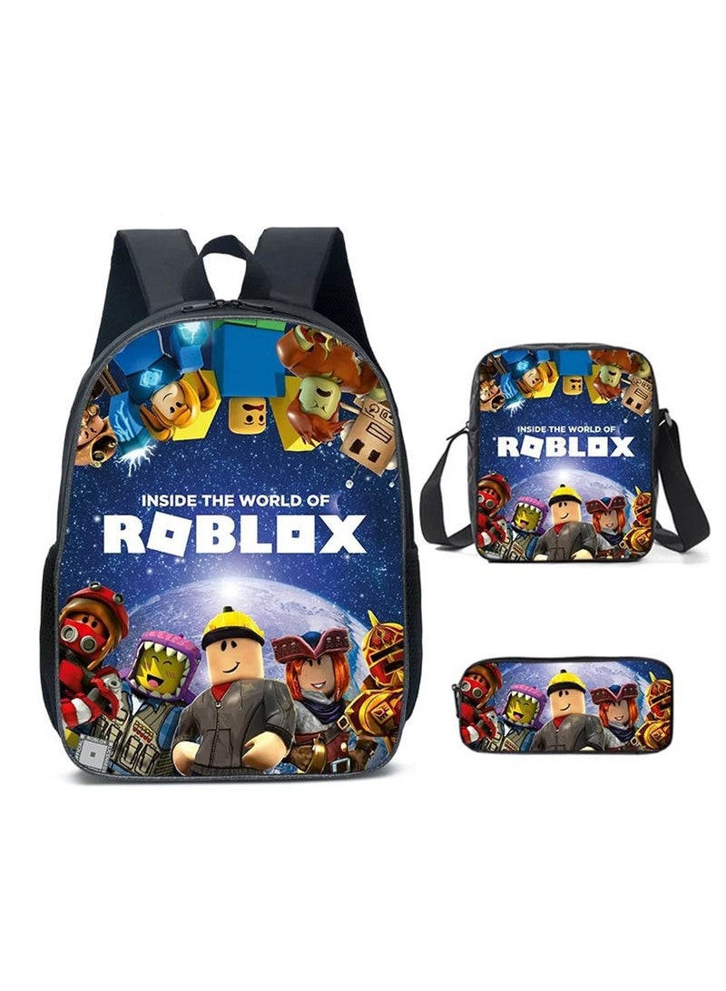 روبلوكس شنطة ظهر كرتونية Roblox – حقيبة كبيرة للأطفال، أولاد وبنات، حقيبة مدرسية للطلاب، 3 ألوان، موديل A1 (009)