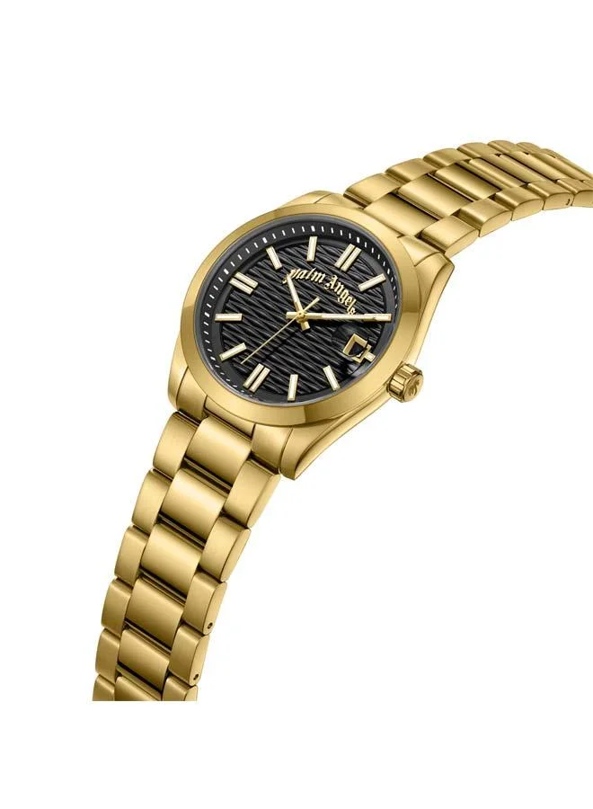 Palm Angels Serreno Black Dial Gold Stainless Steel Bracelet Analog Watch for Men, 40mm