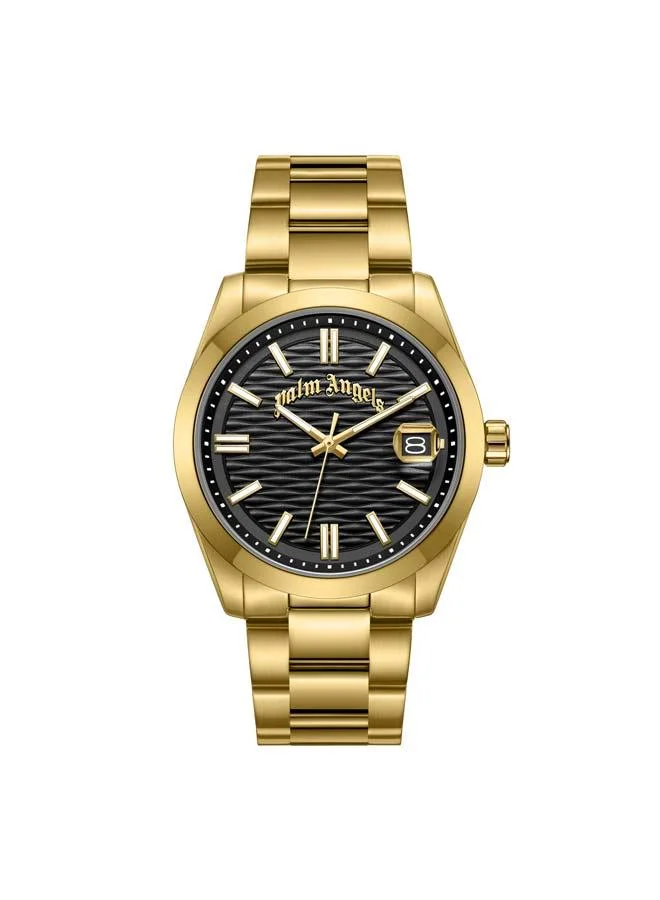 Palm Angels Serreno Black Dial Gold Stainless Steel Bracelet Analog Watch for Men, 40mm