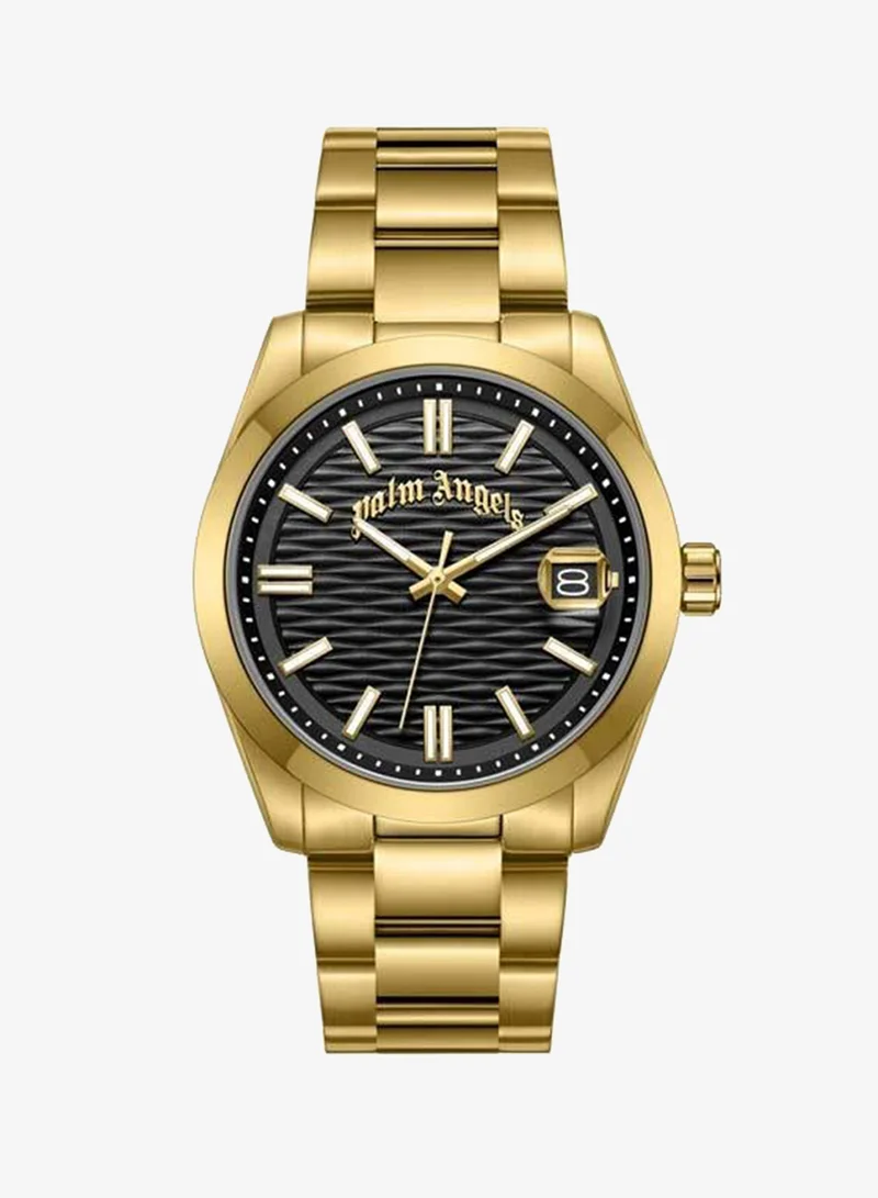 Palm Angels Serreno Black Dial Gold Stainless Steel Bracelet Analog Watch for Men, 40mm