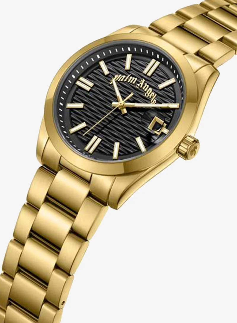 Palm Angels Serreno Black Dial Gold Stainless Steel Bracelet Analog Watch for Men, 40mm