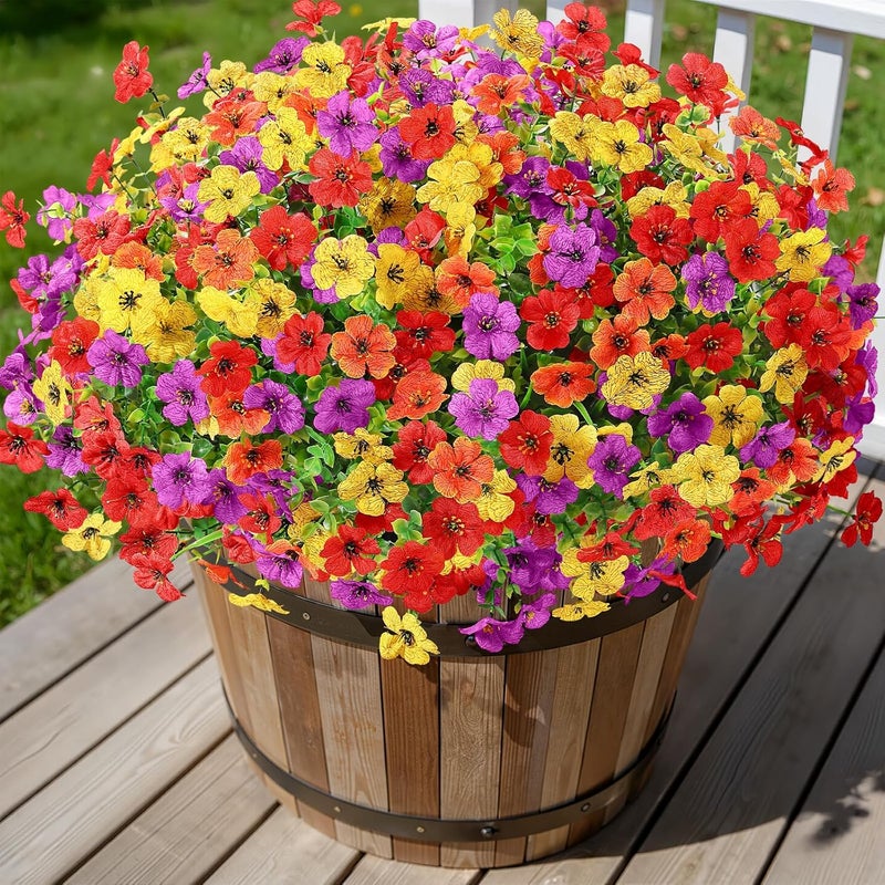 Alupssuc 24 Bundles Artificial Flowers Outdoor Decoration, Mixed 4 Colors Violet Plastic Fake Flowers Plants, for Indoor Outdoor Hanging Baskets Garden Porch Window Home Vases Wedding Farmhouse Decor - Image 2