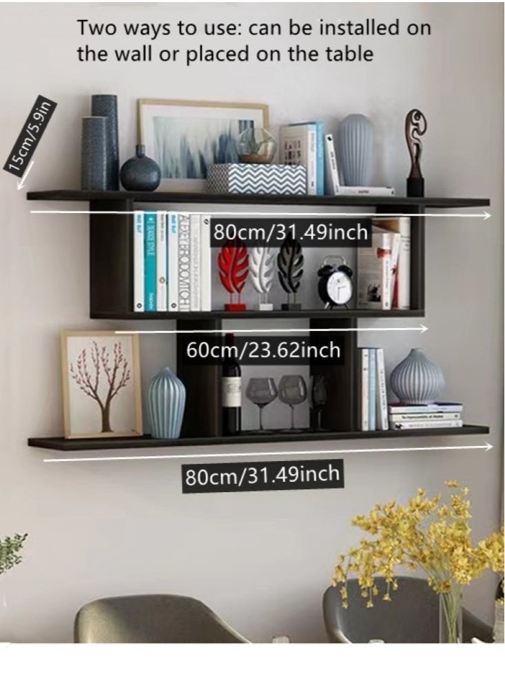 Kutis - 3-Tier Desktop Bookcase Wall-Mounted Display Shelf Storage Rack Black 80x15 Centimeter - Image 1