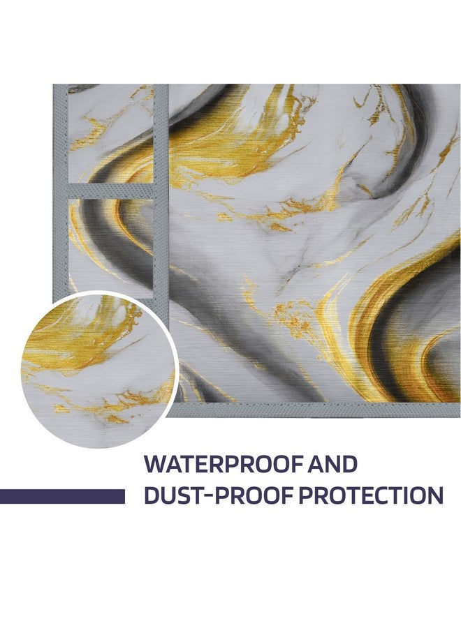 Kuber Industries Fridge Top Cover | Grey Dust-Proof & Waterproof Refrigerator Cover with 6 Utility Pockets | Golden Marvel Design - Image 4