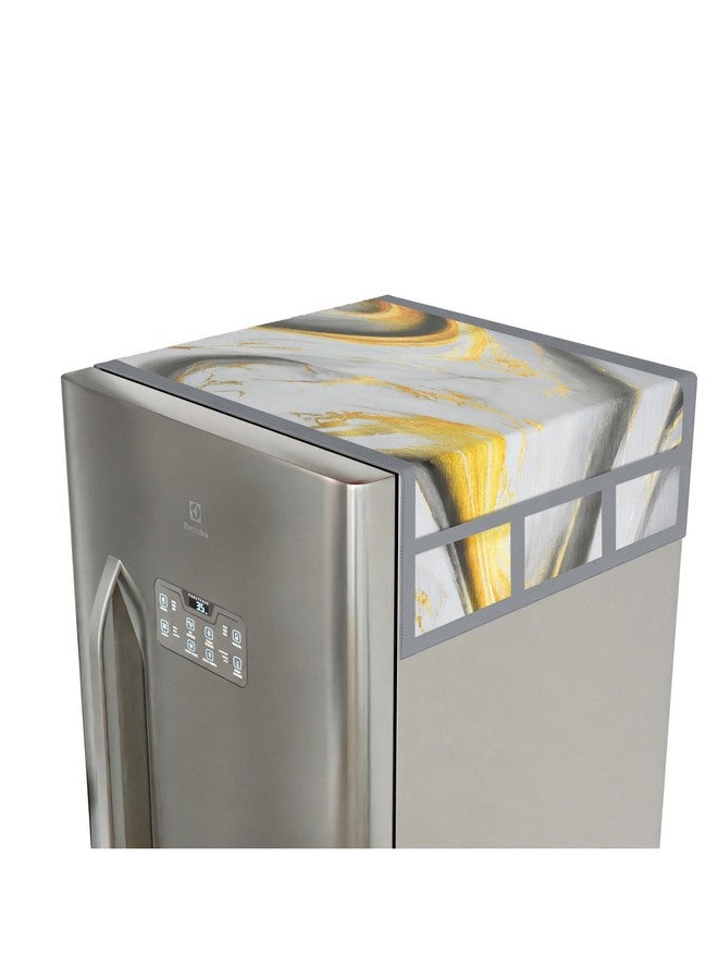 Kuber Industries Fridge Top Cover | Grey Dust-Proof & Waterproof Refrigerator Cover with 6 Utility Pockets | Golden Marvel Design - Image 2