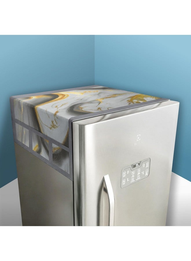 Kuber Industries Fridge Top Cover | Grey Dust-Proof & Waterproof Refrigerator Cover with 6 Utility Pockets | Golden Marvel Design - Image 1