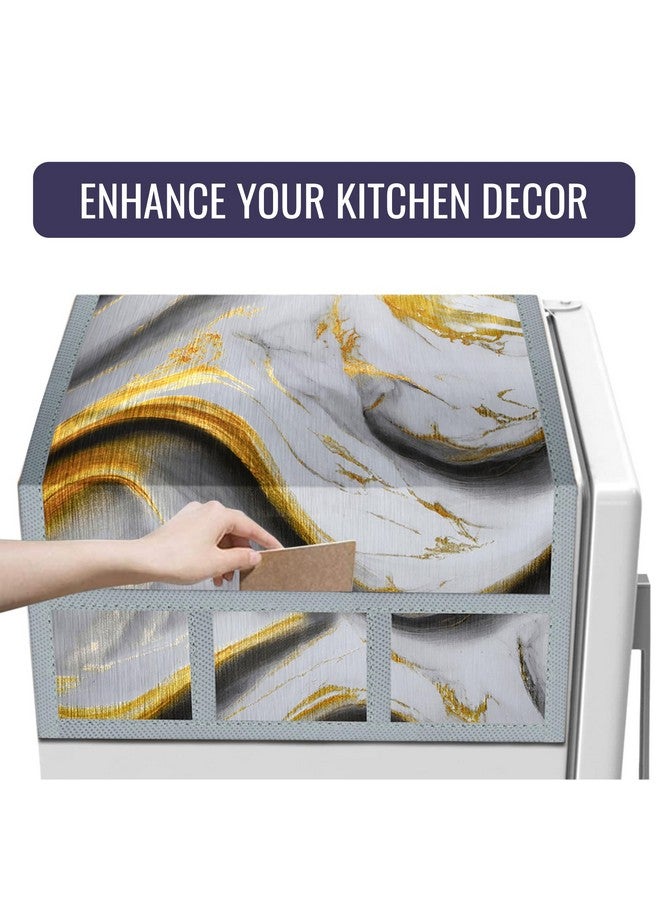 Kuber Industries Fridge Top Cover | Grey Dust-Proof & Waterproof Refrigerator Cover with 6 Utility Pockets | Golden Marvel Design - Image 5