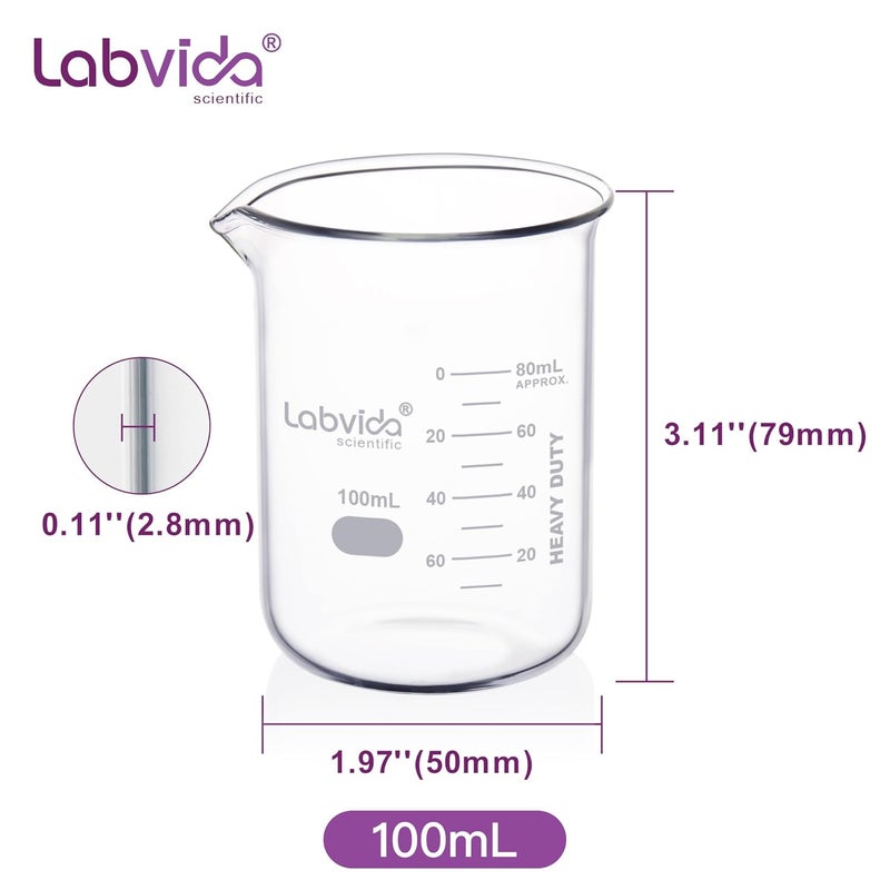 Labvida 10pcs 100ml Upgrated Thick Glass Beakers, Griffin Low Form Beaker Set with Double Scale, 3.3 Boro, LVA024 - Image 4
