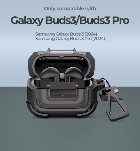 Dexnor Rugged Bumper Case for Samsung Galaxy Buds3 FE 2025 Buds3 Pro and Buds3 2024 Cases with Secure Lock Shockproof Clear Protective Cover with Carabiner Keyring Black - Image 3