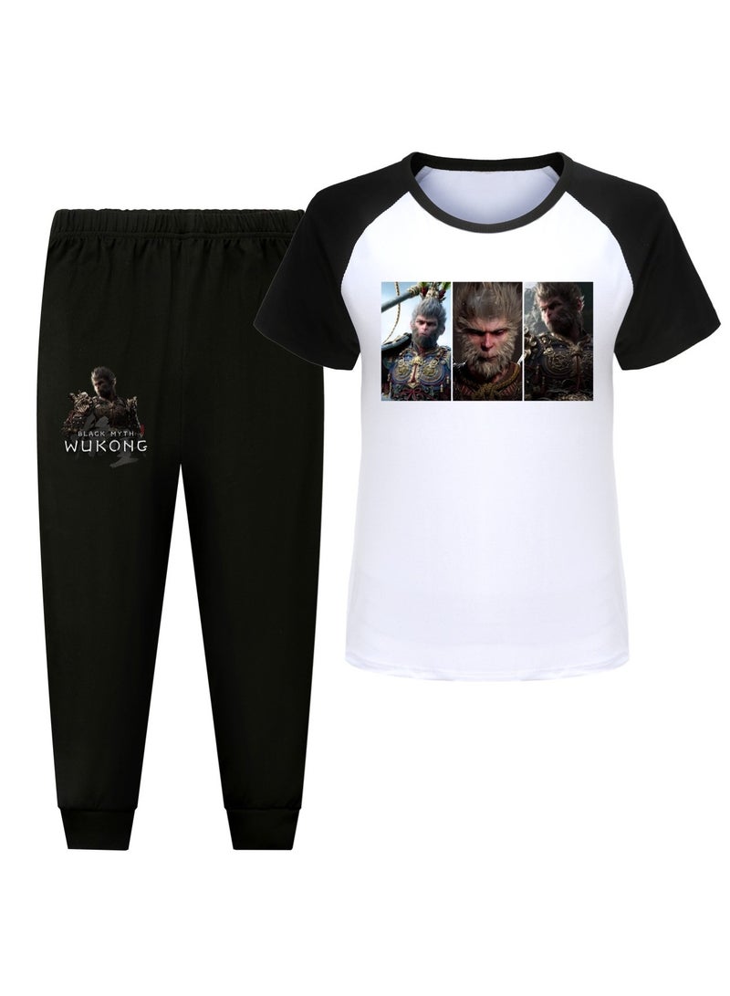 MQD Black Mythical Goku Children's Short Sleeve Pants Pajama Set 