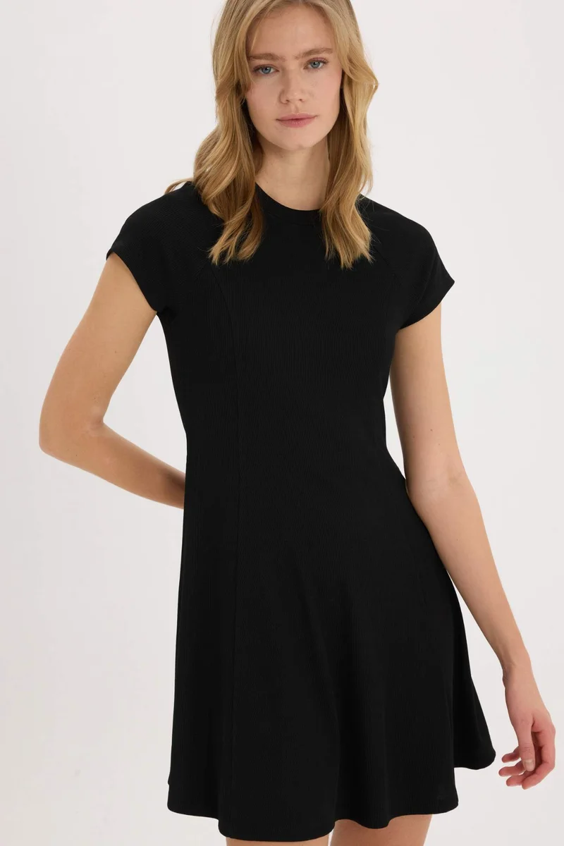 ديفاكتو Crew Neck Ribbed Camisole Basic Mini Dress