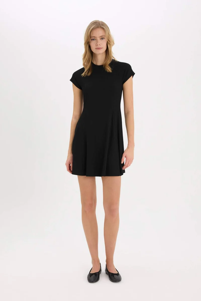 ديفاكتو Crew Neck Ribbed Camisole Basic Mini Dress