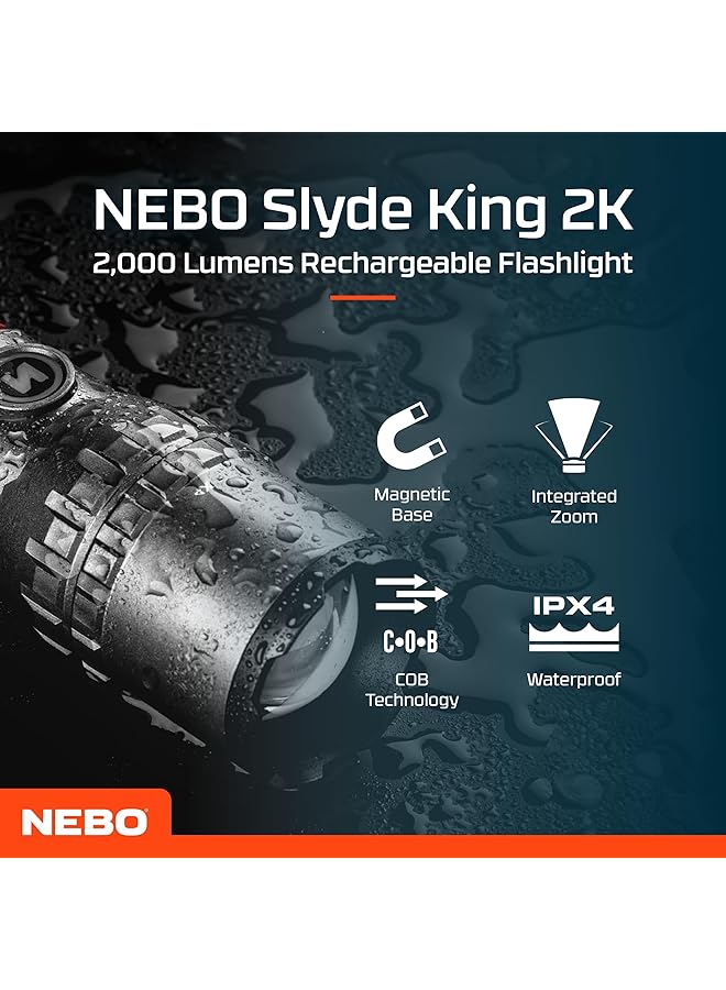 NEBO SLYDE KING 2K 2 000 Lumen Rechargeable Flashlight and 500 Lumen Work Light With Magnetic Base - Image 2