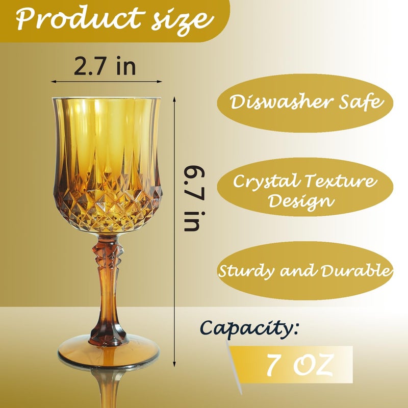 LEYIQU Plastic Wine Glasses, Plastic Goblets Vintage Style Cordial Unbreakable Drinking Glasses, Reusable Drinkware for Wedding Reception, Grand Event Party Supplies, Easter (24, Amber) - Image 2