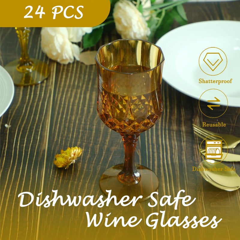 LEYIQU Plastic Wine Glasses, Plastic Goblets Vintage Style Cordial Unbreakable Drinking Glasses, Reusable Drinkware for Wedding Reception, Grand Event Party Supplies, Easter (24, Amber) - Image 4