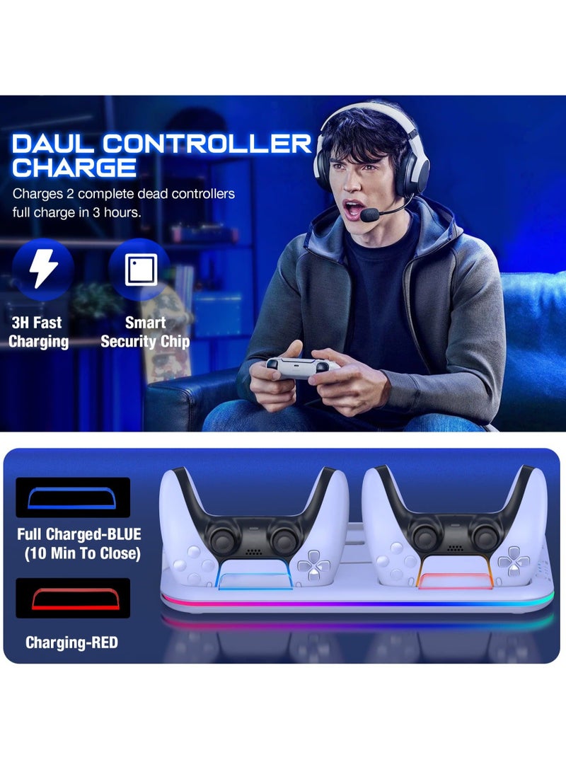 كابتن تيك SYOSI PS5 Cooling Stand, PS5 Stand with Cooling Fan, Dual Controller Charger Station, Headset Holder and 6 Game Slots for PS5 Console Disc&Digital Edition (White) - Image 5