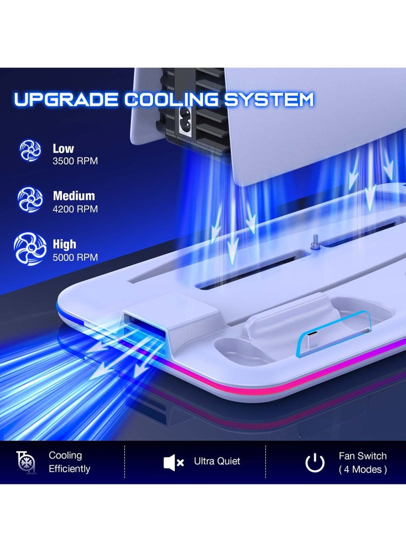 كابتن تيك SYOSI PS5 Cooling Stand, PS5 Stand with Cooling Fan, Dual Controller Charger Station, Headset Holder and 6 Game Slots for PS5 Console Disc&Digital Edition (White) - Image 4