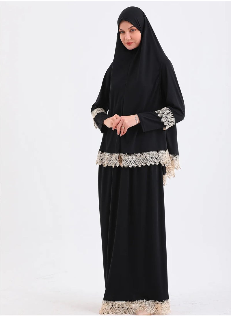 OLUDENIZ - TWO PIECE SKIRT GUIPURE NON-SLIP, NON-SWEATHER Equally suitable for all body shapes and sizes PRAYER DRESS made in Türkiye...SUITABLE SIZES = XL-2XL-3XL - Image 1