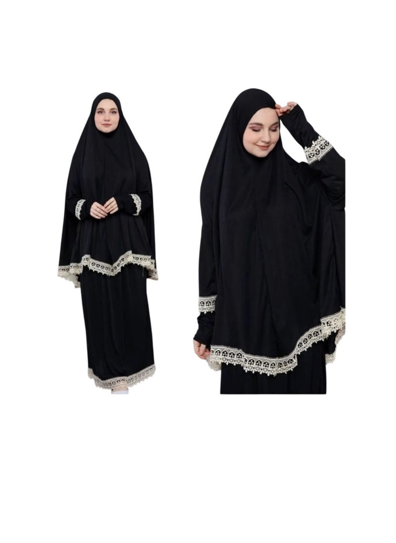 OLUDENIZ - TWO PIECE SKIRT GUIPURE NON-SLIP, NON-SWEATHER Equally suitable for all body shapes and sizes PRAYER DRESS made in Türkiye...SUITABLE SIZES = XL-2XL-3XL - Image 1
