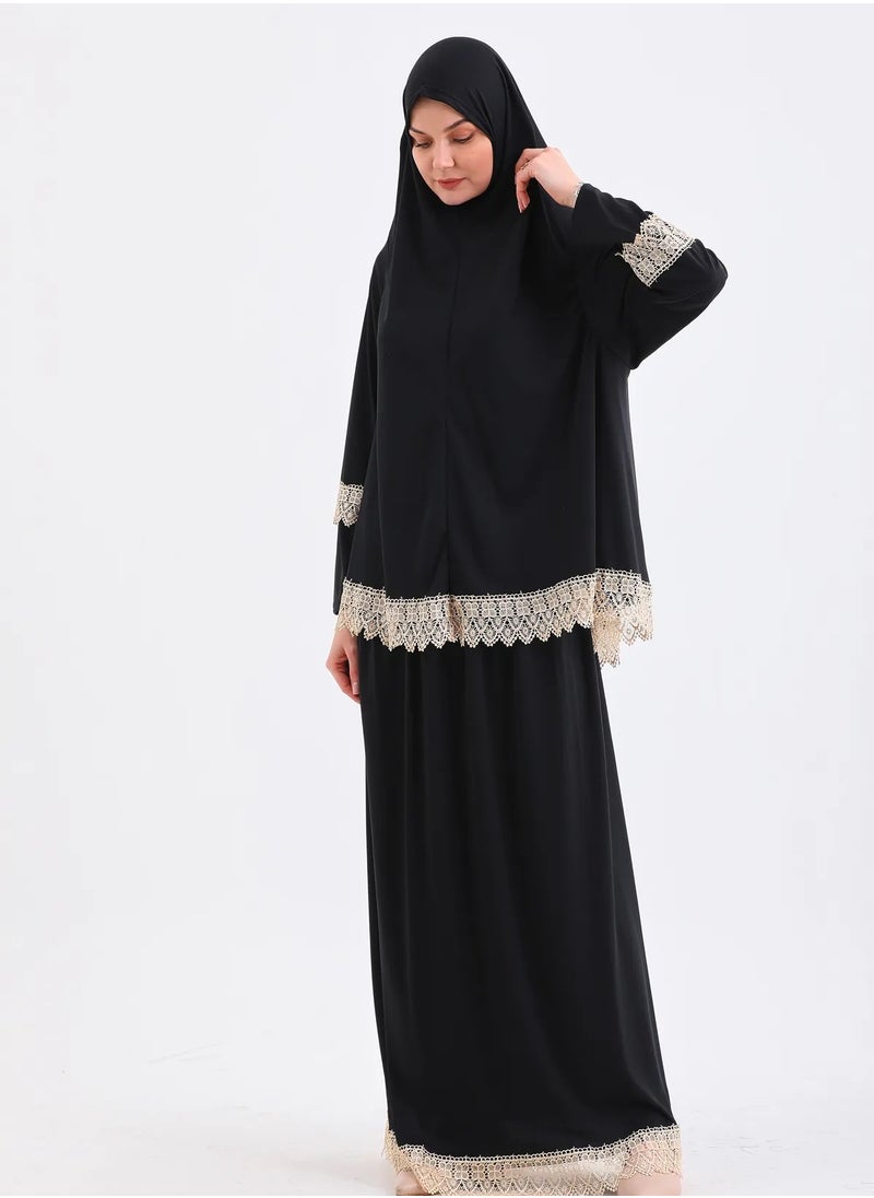 OLUDENIZ - TWO PIECE SKIRT GUIPURE NON-SLIP, NON-SWEATHER Equally suitable for all body shapes and sizes PRAYER DRESS made in Türkiye...SUITABLE SIZES = XL-2XL-3XL - Image 1