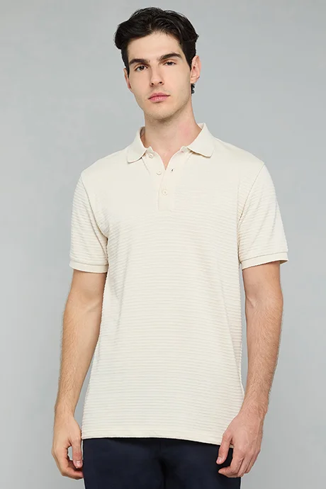 أر أند بي Textured Polo T-Shirt with Short Sleeves