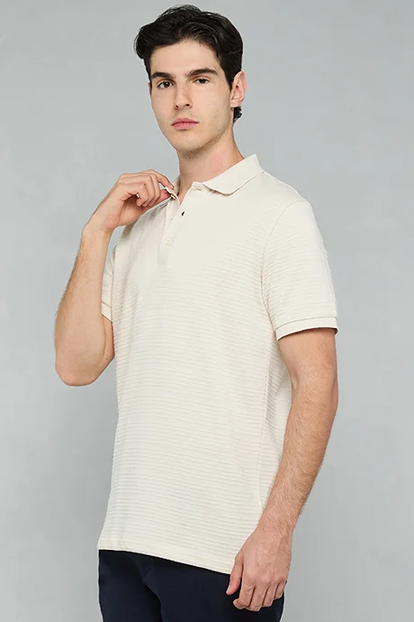 أر أند بي Textured Polo T-Shirt with Short Sleeves