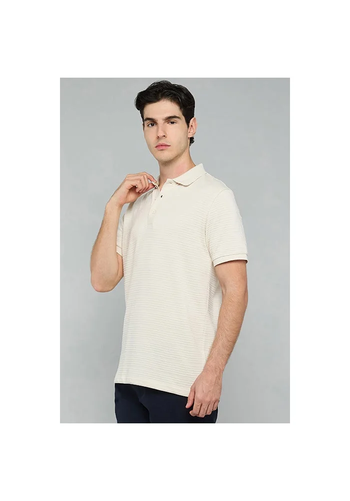 أر أند بي Textured Polo T-Shirt with Short Sleeves