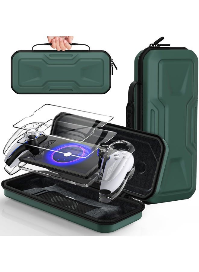 FYOUNG Accessories Bundle for PlayStation Portal, Carry Case with Hard Clear Cover & Screen Protector, Portable Storage Protection Travel Handbag for PS Portal Remote Player - Gift Box Edition - Green - Image 1
