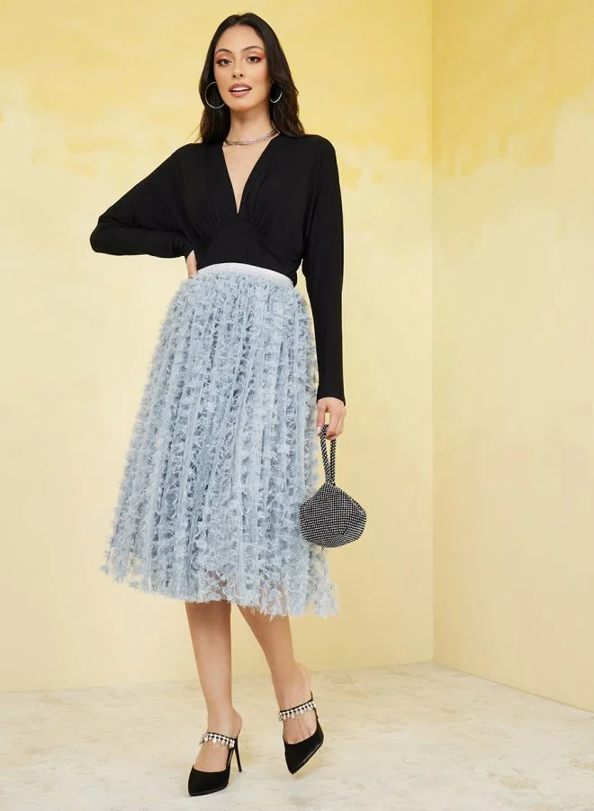 Styli Textured Mesh Midi Skirt