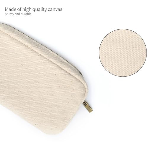 DOBMIT Pencil Pen Case, Canvas Pencil Pouch Big Capacity Pen Bag with Zipper Durable Stationary Storage Bag for Adult Students Officers-White - Image 3