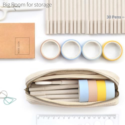 DOBMIT Pencil Pen Case, Canvas Pencil Pouch Big Capacity Pen Bag with Zipper Durable Stationary Storage Bag for Adult Students Officers-White - Image 2