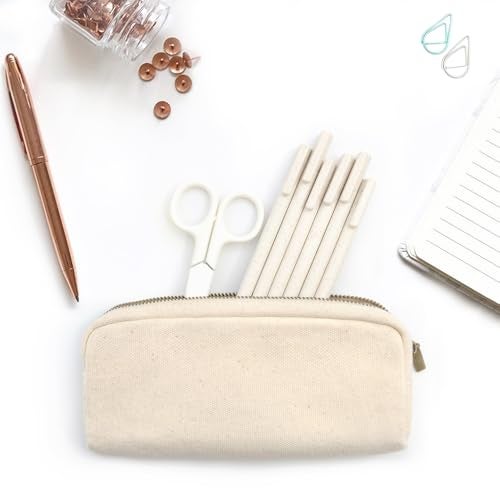 DOBMIT Pencil Pen Case, Canvas Pencil Pouch Big Capacity Pen Bag with Zipper Durable Stationary Storage Bag for Adult Students Officers-White - Image 5
