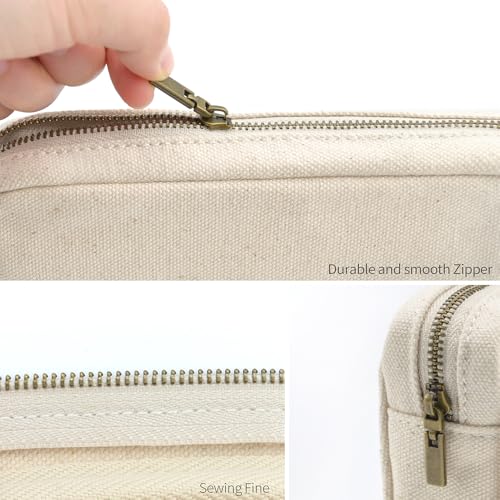 DOBMIT Pencil Pen Case, Canvas Pencil Pouch Big Capacity Pen Bag with Zipper Durable Stationary Storage Bag for Adult Students Officers-White - Image 4