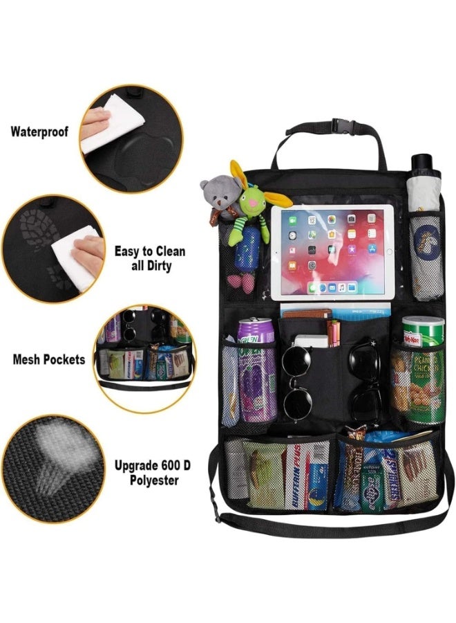 MJZ 2 Pack Car Seat Organizer, Kick Mats Back Seat Protector with Touch Screen Tablet Holder, Car Travel Accessories, Car Backseat Organizer for Kids with 9 Storage Pockets - Image 3