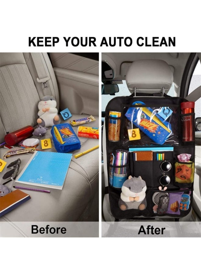 MJZ 2 Pack Car Seat Organizer, Kick Mats Back Seat Protector with Touch Screen Tablet Holder, Car Travel Accessories, Car Backseat Organizer for Kids with 9 Storage Pockets - Image 5