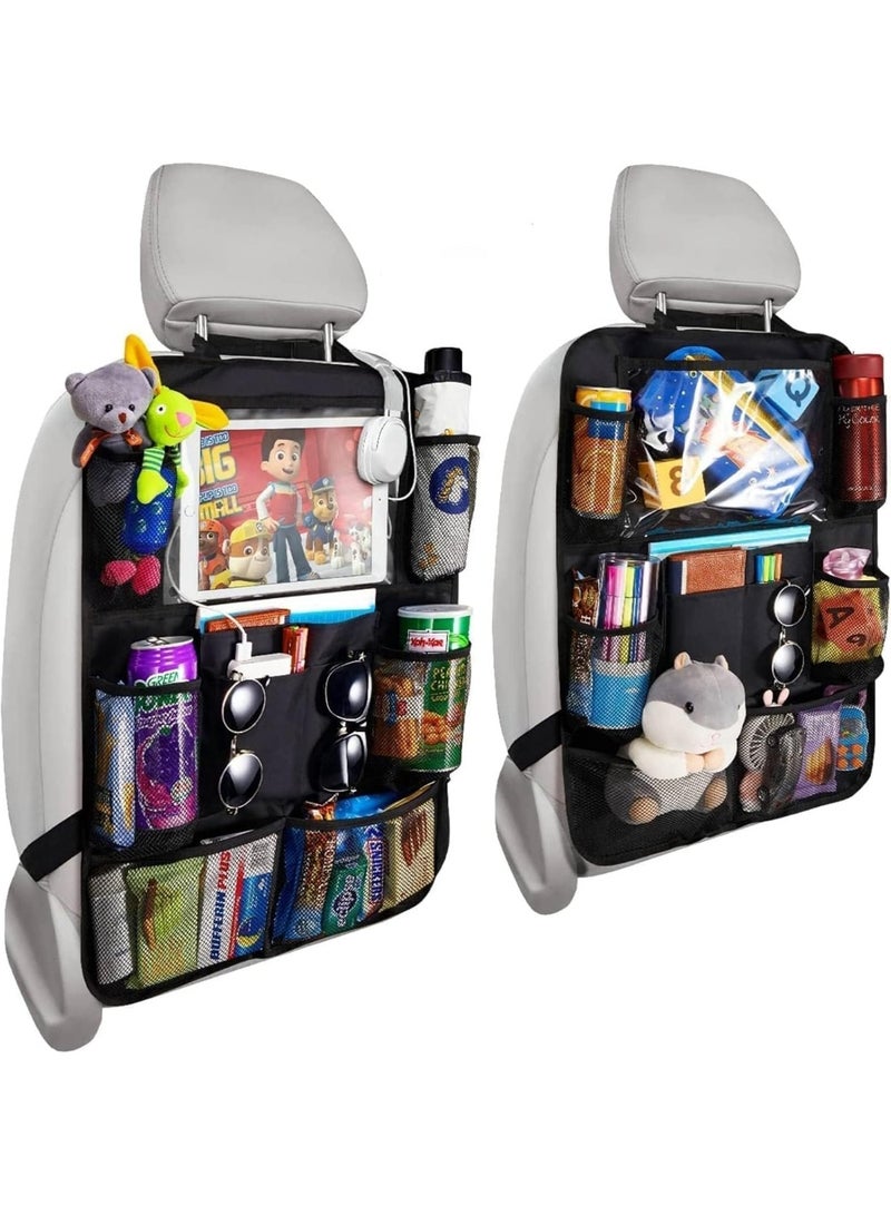 MJZ 2 Pack Car Seat Organizer, Kick Mats Back Seat Protector with Touch Screen Tablet Holder, Car Travel Accessories, Car Backseat Organizer for Kids with 9 Storage Pockets - Image 1