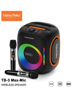 HainoTeko TB-3 Max Wireless Portable Bluetooth Speaker with 2 Wireless Mics – 160W Output Power, RGB Lighting, Multi-Functional Button Control, Indoor & Outdoor Use, Black  - Image 1