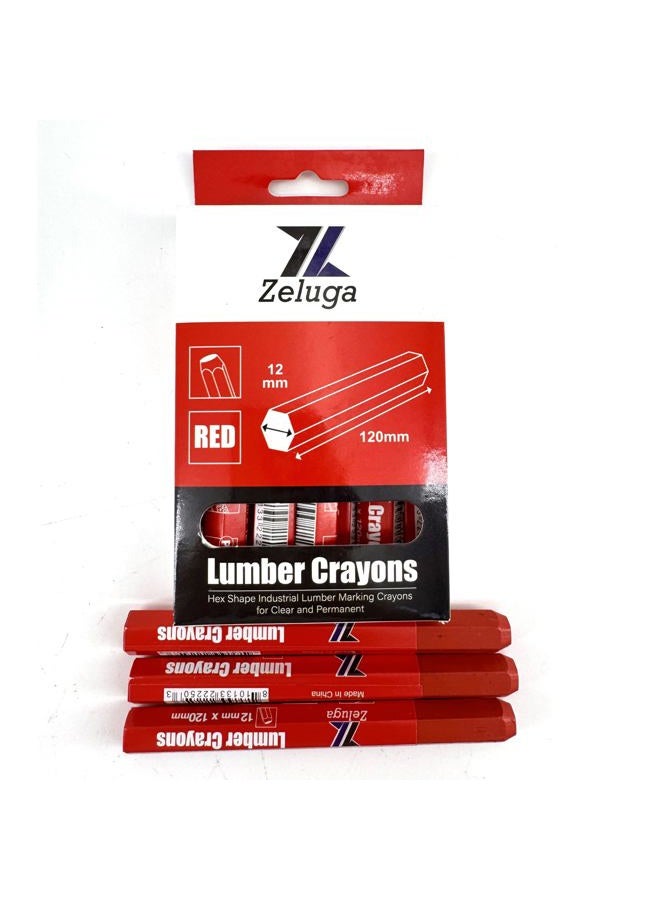 Zeluga 4.7in. x 0.47in. Hex Shape Industrial Lumber Marking Crayons for Clear and Permanent Markings, Red 12 Pack - Image 4