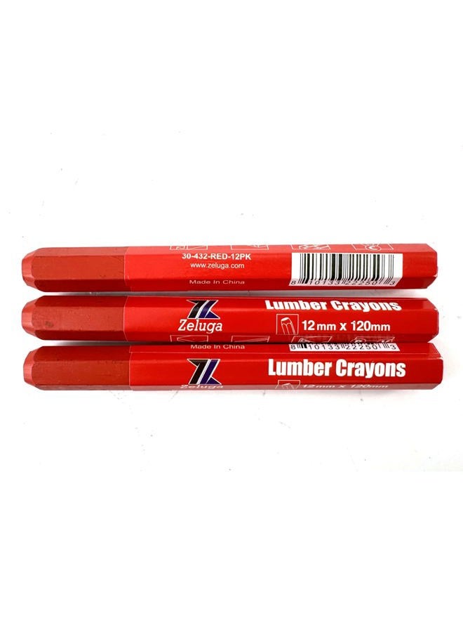 Zeluga 4.7in. x 0.47in. Hex Shape Industrial Lumber Marking Crayons for Clear and Permanent Markings, Red 12 Pack - Image 3